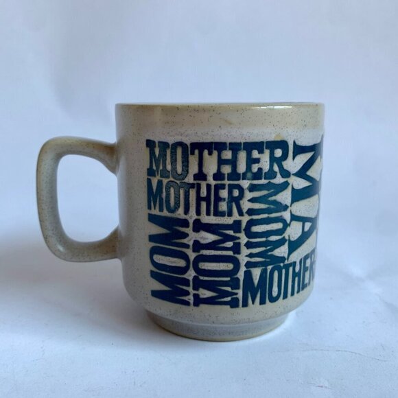 Vintage Mom Mother Ma Embossed Gray Speckled Blue Mug - Picture 1 of 6